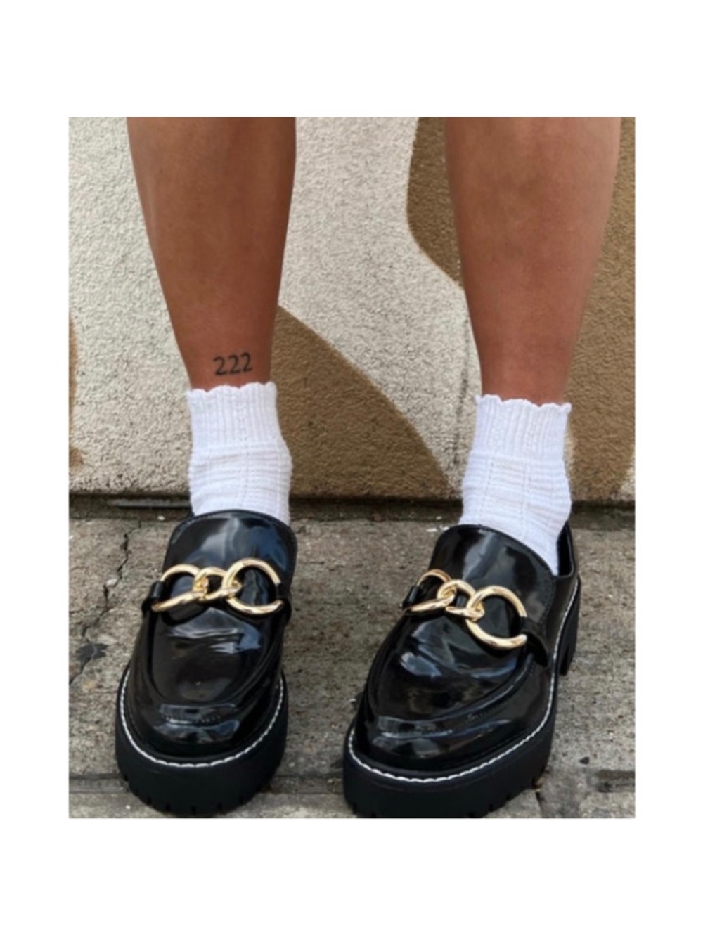 Urban Outfitters Black Loafers with Gold Chain Detail